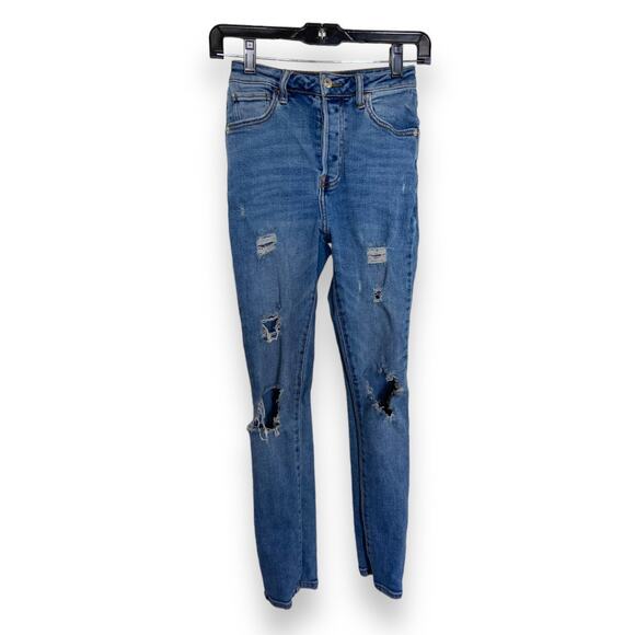 Forever 21 Womens Jeans Size 24 Skinny Ripped Destroyed Destructed Holes Blue - Picture 1 of 6